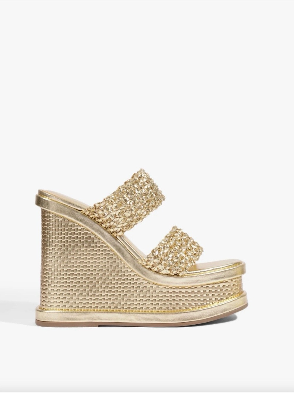 SCHUTZ Metallic Gold Woven Double-Strap Wedge Mule NEW Never worn